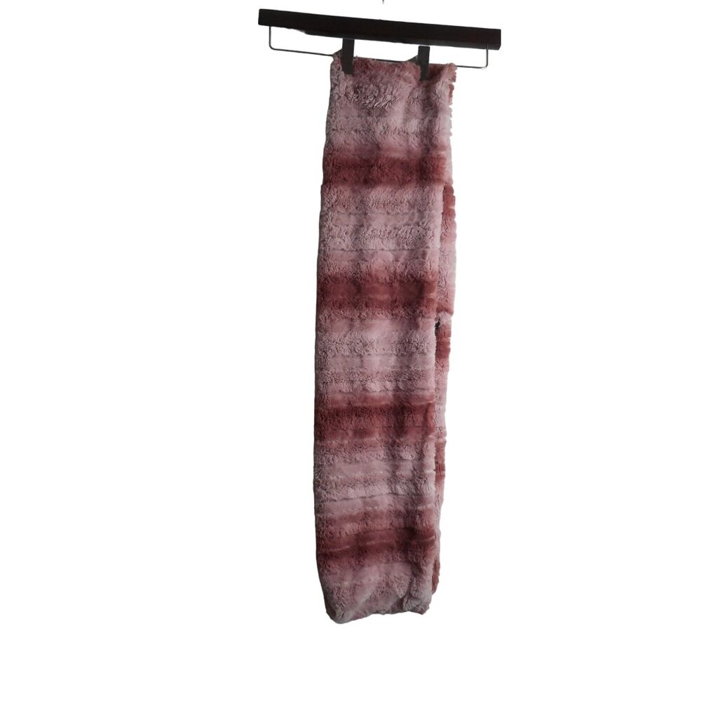 Pink striped faux fur Infinity Scarf  7 x 32 inches